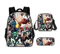 Jiumaocleu One Punch Man Lot de 3 sacs à dos Saitama Genos avec imprimé 3D Sac à dos, sac à bandoulière et trousse à crayons, sac d'école décontracté unisexe pour étudiant et adolescent, Type 9., Sacs
