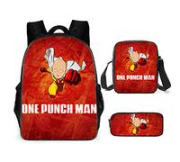 Jiumaocleu One Punch Man Lot de 3 sacs à dos Saitama Genos avec imprimé 3D Sac à dos, sac à bandoulière et trousse à crayons, sac d'école décontracté unisexe pour étudiant et adolescent, Type 2, Sacs