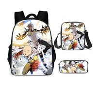 Jiumaocleu One Punch Man Lot de 3 sacs à dos Saitama Genos avec imprimé 3D Sac à dos, sac à bandoulière et trousse à crayons, sac d'école décontracté unisexe pour étudiant et adolescent, Type 5, Sacs
