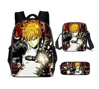 Jiumaocleu One Punch Man Lot de 3 sacs à dos Saitama Genos avec imprimé 3D Sac à dos, sac à bandoulière et trousse à crayons, sac d'école décontracté unisexe pour étudiant et adolescent, Type 11, Sacs