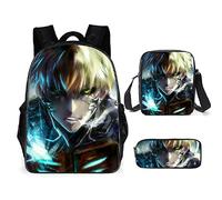 Jiumaocleu One Punch Man Lot de 3 sacs à dos Saitama Genos avec imprimé 3D Sac à dos, sac à bandoulière et trousse à crayons, sac d'école décontracté unisexe pour étudiant et adolescent, Type 10