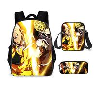 Jiumaocleu One Punch Man Lot de 3 sacs à dos Saitama Genos avec imprimé 3D Sac à dos, sac à bandoulière et trousse à crayons, sac d'école décontracté unisexe pour étudiant et adolescent, Type 4, Sacs