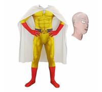 Jiumaocleu One Punch Man Saitama Costume de cosplay avec masque, Combinaison Body Version Musculaire Saitama Combinaison Tenues Halloween Carnival Jeu de rôle Costume pour enfants et adultes