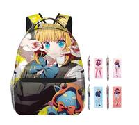 Jiumaocleu Oshi no Ko Sac à dos avec 4 stylos gel, sac à dos et stylo à bille encre noire de 0,5 mm, sac d'école 3D Hoshino Ai et Hoshino Rubi en toile pour la rentrée scolaire des étudiants, Type 9.,