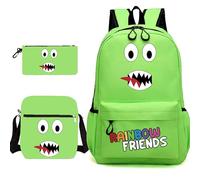 Jiumaocleu Rainbow Friends Ensemble sac à dos 3 pièces avec sac à dos, sac à bandoulière et trousse à crayons pour étudiants, adolescents et enfants, Vert, M