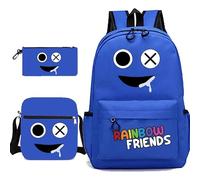 Jiumaocleu Rainbow Friends Ensemble sac à dos 3 pièces avec sac à dos, sac à bandoulière et trousse à crayons pour étudiants, adolescents et enfants, bleu, M