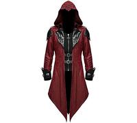 Jiumaocleu Trench-coat gothique pour homme - Veste à capuche - Cape médiévale victorienne Steampunk médiévale pour Halloween, bal masqué rétro - Manteau de costume de taille S à 5XL, Rouge, M