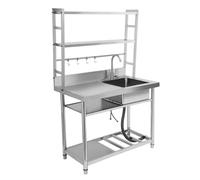 Jiumxliu Évier de cuisine, avec meuble inférieur, étagère à plusieurs étages, en acier inoxydable, pour restaurant, garage ou buanderie, 100 x 50 cm