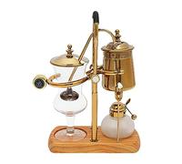 jiumxliu Machine à café en verre, siphon en verre, 4 tasses/400 ml, rétro, cafetière à piston sous vide, avec socle en bois naturel et bouton de couvercle, siphon belge pour café et thé (doré)