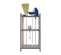 jiumxliu Organisateur d'outils de jardin à 3 étages pour garage, organisateur d'outils de cour avec 4 crochets, support à outils en acier 35 compartiments, capacité de charge, porte-balai multi-usages