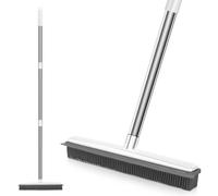 JIUNENG Balai en Caoutchouc de Silicone Blanc à Long Manche Anti-Rayures, pour Enlever Les Poils d'animaux de Compagnie, pour Les Sols, Les Tapis, Les Carreaux, Les Fenêtres et Le Jardin