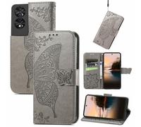 JIUNINE Coque Antichoc pour TCL 50 SE/TCL 40NxtPaper 4G, Housse Premium Étui Portefeuille en Cuir PU avec Motif Papillon, Porte-Cartes Intégré, Support Réglable, Fermeture Magnétique, Gris