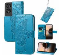 JIUNINE Coque Antichoc pour TCL 50 SE/TCL 40NxtPaper 4G, Housse Premium Étui Portefeuille en Cuir PU avec Motif Papillon, Porte-Cartes Intégré, Support Réglable, Fermeture Magnétique, Bleu