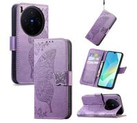 JIUNINE Coque Antichoc pour Vivo X300 5G, Housse Premium Étui Portefeuille en Cuir PU avec Motif Papillon, Porte-Cartes, Support Réglable, Fermeture Magnétique, Pourpre