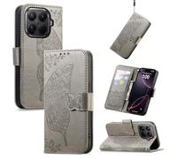 JIUNINE Coque Antichoc pour Xiaomi 15T Pro, Housse Premium Étui Portefeuille en Cuir PU avec Motif Papillon, Porte-Cartes, Support Réglable, Fermeture Magnétique, Gris