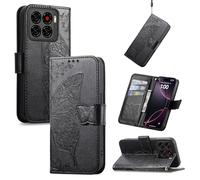 JIUNINE Coque Antichoc pour ZTE Blade A56, Housse Premium Étui Portefeuille en Cuir PU avec Motif Papillon, Porte-Cartes, Support Réglable, Fermeture Magnétique, Noir