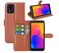 JIUNINE Coque pour Alcatel 1B 2022 / Alcatel 5031G 1B, Antichoc Housse étui en Cuir PU Flip Case Portefeuille à Rabat [Porte Carte] [Fermeture Magnétique] pour Alcatel 1B 2022, Brun