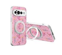 JIUNINE Coque pour Google Pixel 11 Pro avec Support, Rose | Support anneau rotatif à 360°, anneau magnétique métallique, motifs de plantes et fleurs, anti-chocs, anti-chute, Étui