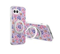 JIUNINE Coque pour Google Pixel 9a avec Support, Violet | Support anneau rotatif à 360°, anneau magnétique métallique, motifs de plantes et fleurs, anti-chocs, anti-chute, Étui