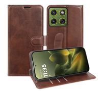 JIUNINE Coque pour Motorola Edge 70, Antichoc Housse étui en Cuir Synthétique Flip Case Portefeuille [Portes Carte] [Fermeture Magnétique], Marron