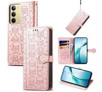 JIUNINE Coque pour Realme C71 / Realme C75 / Realme 14x, Antichoc Housse étui en Cuir PU Flip Case Portefeuille avec Motif de Chat de Dessin animé [Porte Carte] [Fermeture Magnétique], Or Rose