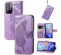JIUNINE Coque pour Redmi Note 11S 5G / Poco M4 Pro 5G, Antichoc Housse étui en Cuir PU Flip Case Portefeuille à Rabat avec Motif Papillon [Porte Carte] [Magnétique] pour Poco M4 Pro 5G, Pourpre