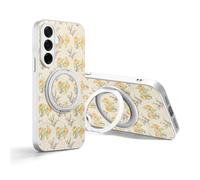 JIUNINE Coque pour Samsung Galaxy A37 5G avec Support, Beige | Support anneau rotatif à 360°, anneau magnétique métallique, motifs de plantes et fleurs, anti-chocs, anti-chute, Étui