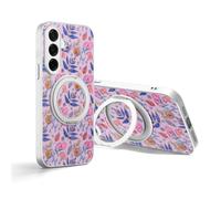 JIUNINE Coque pour Samsung Galaxy A37 5G avec Support, Violet | Support anneau rotatif à 360°, anneau magnétique métallique, motifs de plantes et fleurs, anti-chocs, anti-chute, Étui