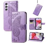 JIUNINE Coque pour Samsung Galaxy M34 5G, Antichoc Housse étui en Cuir PU Flip Case Portefeuille à Rabat avec Motif Papillon [Porte Carte] [Fermeture Magnétique] pour Samsung M34 5G, Pourpre