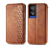 JIUNINE Coque pour TCL 50SE / TCL 40NxtPapaer 4G, Antichoc Housse étui en Cuir Flip Case Portefeuille avec Motif Losange 3D [Porte Carte] [Adsorption Magnétique] Compatible avec TCL 50 SE, Marron