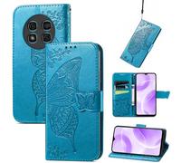 JIUNINE Coque pour Ulefone Note 15, Antichoc Housse étui en Cuir PU Flip Case Portefeuille à Rabat avec Motif Papillon [Porte Carte] [Fermeture Magnétique] pour Ulefone Note 15, Bleu