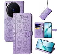 JIUNINE Coque pour Vivo X300 Pro 5G, Antichoc Housse étui en Cuir PU Flip Case Portefeuille avec Motif de Chat de Dessin animé [Porte Carte] [Fermeture Magnétique], Violet