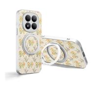 JIUNINE Coque pour XIAOMI Redmi Note 15 Pro Plus 5G avec Support, Beige | Support anneau rotatif à 360°, anneau magnétique métallique, motifs de plantes et fleurs, anti-chocs, anti-chute, Étui