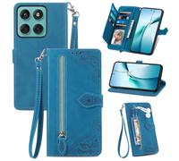 JIUNINE Étui à Rabat en Cuir pour Motorola Edge 70, Bleu