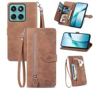 JIUNINE Étui à Rabat en Cuir pour Motorola Edge 70, Marron