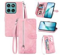 JIUNINE Étui à Rabat en Cuir pour Motorola Edge 70, Rose