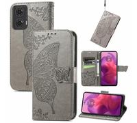 JIUNINE Étui à Rabat pour Motorola Moto G24 / G04 / G04S / E14, Gris | Housse Portefeuille Coque en Simili-cuir Antichoc à Motif Papillon, Porte-Cartes, Support Réglable, Fermeture Magnétique