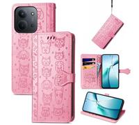 JIUNINE Étui à Rabat pour XIAOMI Redmi 17C 5G, Rose | Antichoc Housse Portefeuille Coque en Simili-cuir, Motif chat et chien, Porte-carte, Fermeture Magnétique et Support Pliable