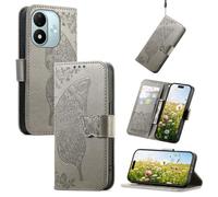 JIUNINE Étui à Rabat pour XIAOMI Redmi Note 17 5G, Gris | Housse Portefeuille Coque en Simili-cuir Antichoc à Motif Papillon, Porte-Cartes, Support Réglable, Fermeture Magnétique
