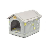 Jiupety Maison Chat Interieur, Taille S Niche pour Chien Interieur pour Chats et Chiots, Niche pour Chat avec Toit, Cat House Coussin Reversible, AntidéRapant au Fond, Gris