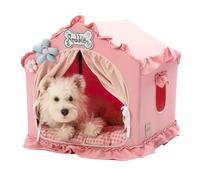 Jiupety Niche pour chien d'intérieur avec cadre, tente pliable et lavable, niche pour chien pour l'intérieur, lit pour chien ventilé avec toit pour 4 à 9 kg, taille M 43 x 43 x 43 cm, rose