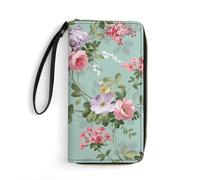JiuPopular Aloha Portefeuille en cuir avec corde, petite taille et grande capacité, facile à transporter, Fleurs florales vintage., 19.7x10.5cm, Moderne