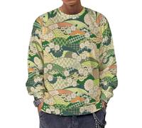 JiuPopular Chandail à manches longues et à col rond, empreintes de pattes d'animaux, pull léger et décontracté pour homme, Motif japonais., S
