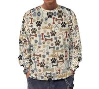 JiuPopular Chandail à manches longues et à col rond, notes de musique, pull léger et décontracté pour hommes, Empreintes de pattes de chien., XL