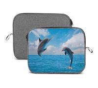 JiuPopular Housse pour ordinateur portable 13", housse pour ordinateur portable 2 dauphins et flocons de neige