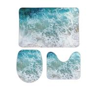 JiuPopular Lot de 3 tapis de salle de bain antidérapants avec motif vagues de l'océan