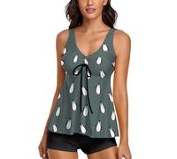 JiuPopular Maillots de bain pour femmes, tankini de style mignon sushi pour femmes avec short, maillots de bain pour le surf, la plongée, Motif pingouin., 5XL