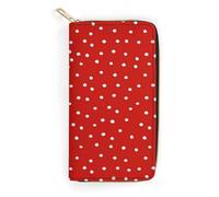 JiuPopular Portefeuille en cuir, crâne Rock and Roll, petite taille et grande capacité, facile à transporter, Rouge à pois blancs, 19.7x10.5cm, Moderne
