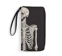 JiuPopular Portefeuille en cuir, crâne squelette rock and roll, avec corde, petite taille et grande capacité, facile à transporter
