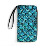 JiuPopular Portefeuille en cuir, écailles aigue-marine, avec corde, petite taille et grande capacité, facile à transporter
